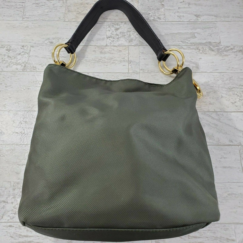 JPK Paris 75 Hobo Bucket Shoulder Bag Purse Olive Green Chunky Gold Hardware